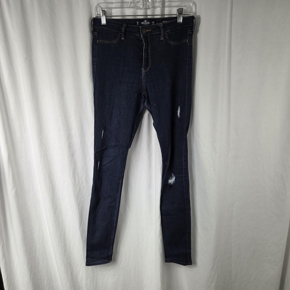 Hollister Jeans Juniors 9L Dark Wash High Rise Jean Legging Distressed Stretch